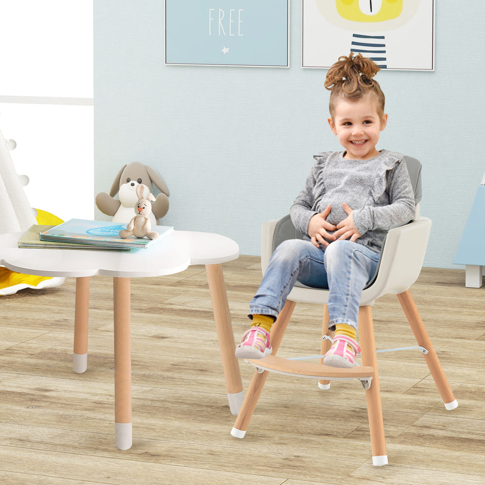 3-in-1 Convertible Wooden High Chair with Cushion for babies and toddlers, perfect for mealtime and playtime.