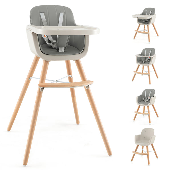 3-in-1 Convertible Wooden High Chair with Cushion, stylish and functional for babies and toddlers.