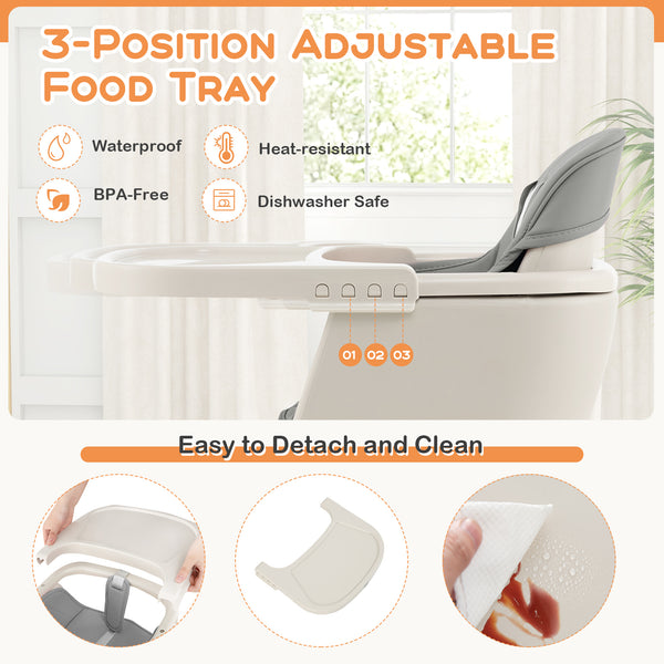 3-in-1 Convertible Wooden High Chair with Cushion, stylish and functional for babies and kids, shown from angle 7.