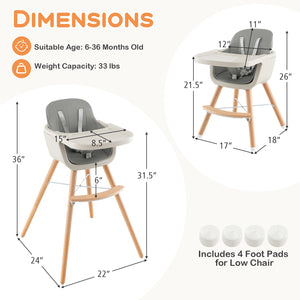 3-in-1 Convertible Wooden High Chair with Cushion, stylish and functional for babies and toddlers.