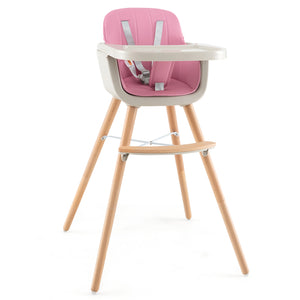 3-in-1 Convertible Wooden High Chair with Cushion, stylish and functional for babies and kids at angle 27.