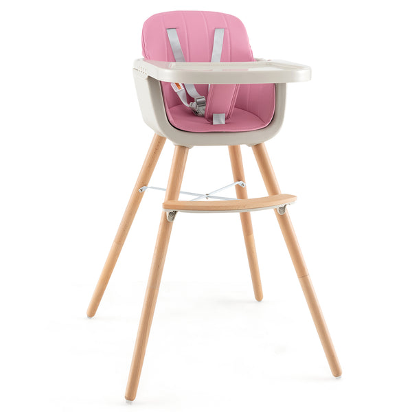 3-in-1 Convertible Wooden High Chair with Cushion, stylish and functional for babies and kids at angle 27.