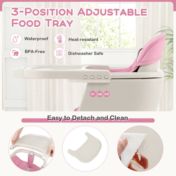 3-in-1 Convertible Wooden High Chair with Cushion, angled view, perfect for babies and toddlers.