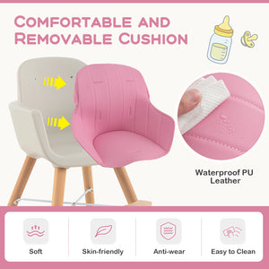 3-in-1 Convertible Wooden High Chair with Cushion, stylish and functional for babies and toddlers, shown at angle 31.