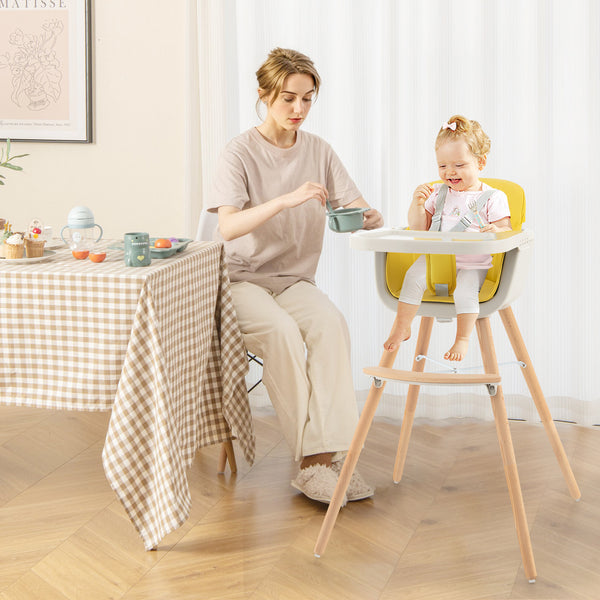 3-in-1 Convertible Wooden High Chair with Cushion, stylish and functional for babies and kids, shown at angle 17.