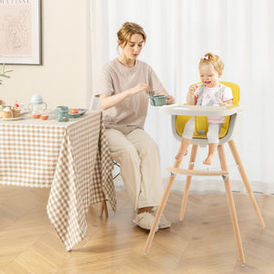 3-in-1 Convertible Wooden High Chair with Cushion - Adjustable Height
