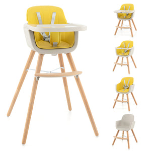 3-in-1 Convertible Wooden High Chair with Cushion, stylish and functional for baby feeding and seating.