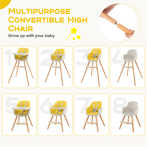 3-in-1 Convertible Wooden High Chair with Cushion, stylish and functional for babies and kids, shown at angle 22.