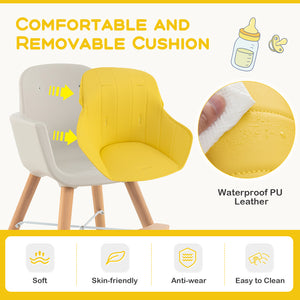 3-in-1 Convertible Wooden High Chair with Cushion, stylish and functional for babies and kids, shown at angle 23.