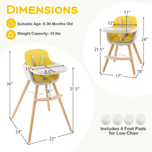 3-in-1 Convertible Wooden High Chair with Cushion, stylish and functional for babies and kids, shown at angle 21.