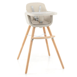 3-in-1 Convertible Wooden High Chair with Cushion, stylish and functional for babies and toddlers.
