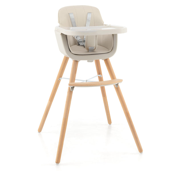 3-in-1 Convertible Wooden High Chair with Cushion, stylish and functional for babies and toddlers.