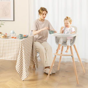 3-in-1 Convertible Wooden High Chair with Cushion - Adjustable Height