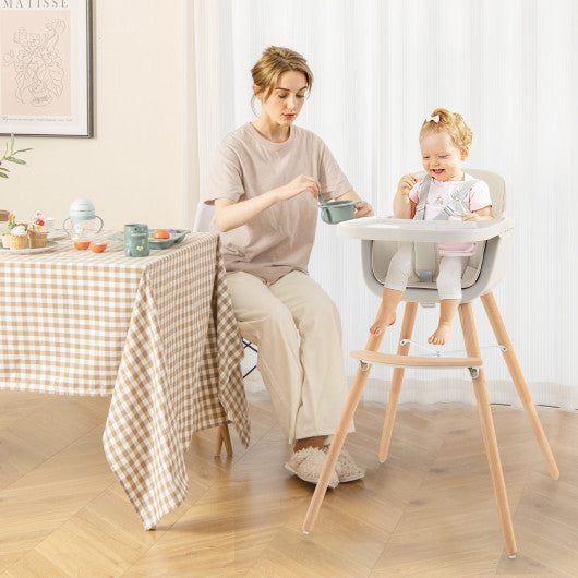 3-in-1 Convertible Wooden High Chair with Cushion - Adjustable Height