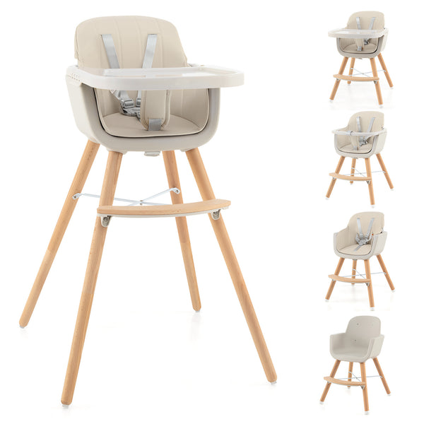 3-in-1 Convertible Wooden High Chair with Cushion, stylish and functional for babies and kids, shown at angle 12.