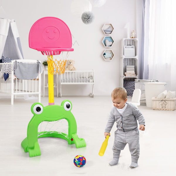 3-in-1 Kids Basketball Hoop Set Stand - Adjustable Height