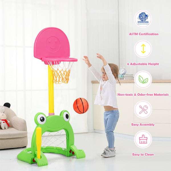 3-in-1 Kids Basketball Hoop Set Stand - Adjustable Height