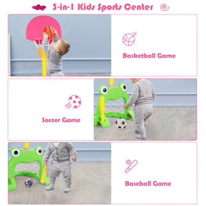 3-in-1 Kids Basketball Hoop Set Stand - Adjustable Height