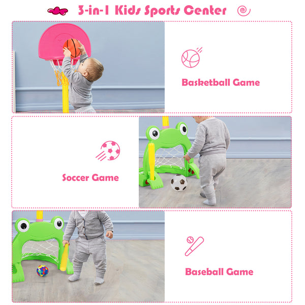 3-in-1 Kids Basketball Hoop Set Stand - Adjustable Height