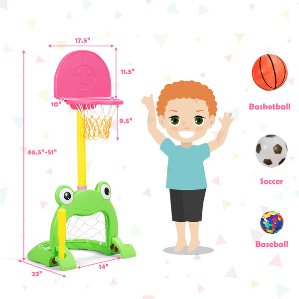 3-in-1 Kids Basketball Hoop Set Stand - Adjustable Height