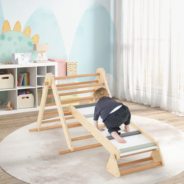 3-in-1 Pikler Triangle Climbing Set Kids Foldable Montessori Toys with Ramp