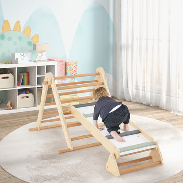 3-in-1 Pikler Triangle Climbing Set Kids Foldable Montessori Toys with Ramp
