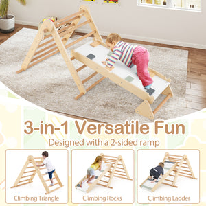 3-in-1 Pikler Triangle Climbing Set Kids Foldable Montessori Toys with Ramp