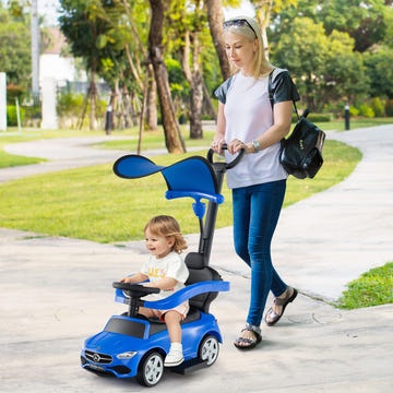 3-in-1 Ride on Push Car Mercedes-Benz Licensed Sliding Car with Canopy