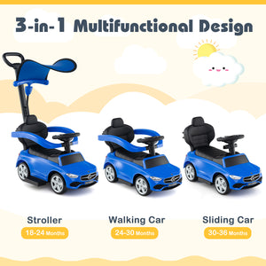 3-in-1 Ride on Push Car Mercedes-Benz Licensed Sliding Car with Canopy
