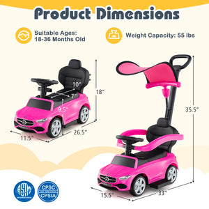 3-in-1 Ride on Push Car Mercedes-Benz Licensed Sliding Car with Canopy