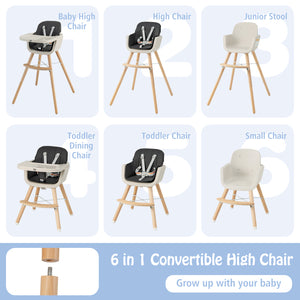 3-in-1 Convertible Wooden High Chair with Cushion, angled view, perfect for babies and toddlers.