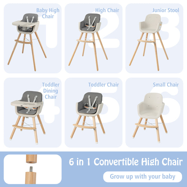 3-in-1 Convertible Wooden High Chair with Cushion, stylish and functional for babies and kids, shown at angle 46.