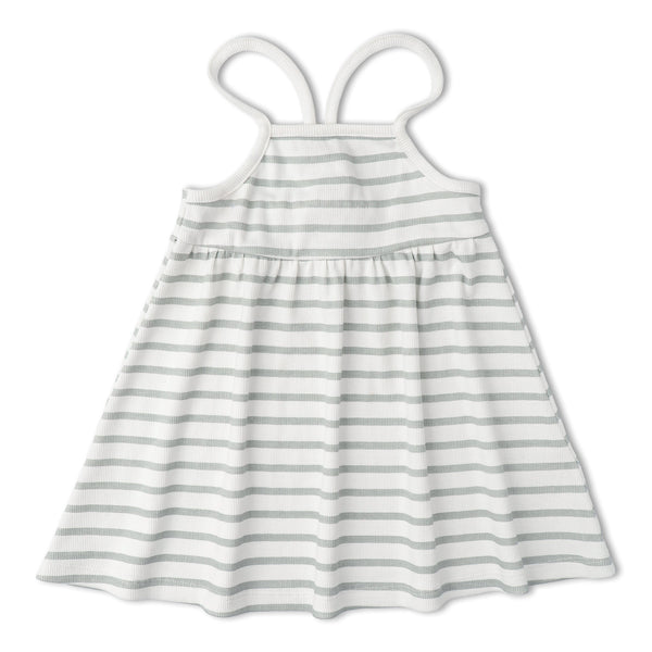 Organic Tie-Back Strap Dress - Fog Stripes