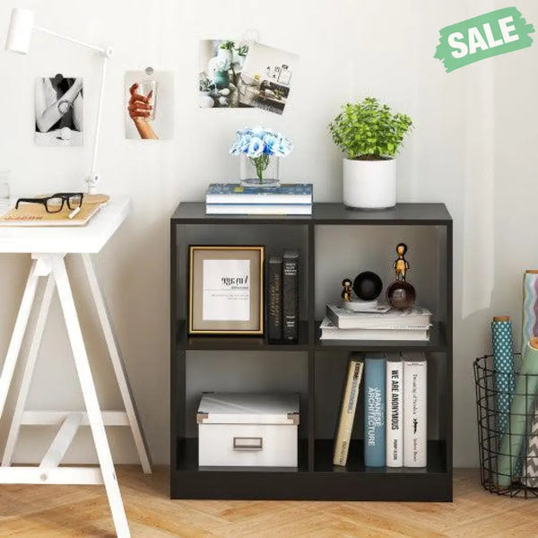 4-Cube Kids Bookcase with Open Shelves-Black