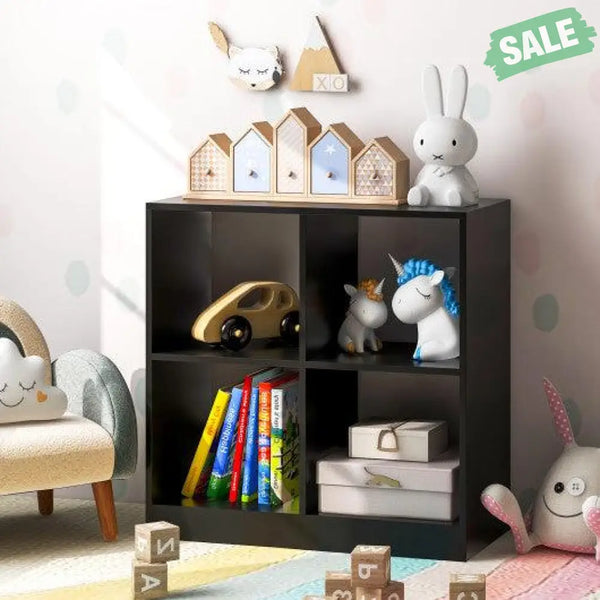 4-Cube Kids Bookcase with Open Shelves-Black