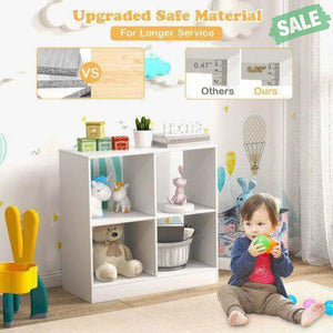 4-Cube Kids Bookcase with Open Shelves-White White Kids Storage