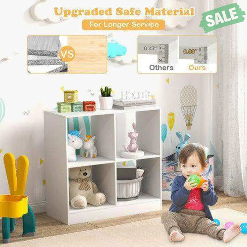 4-Cube Kids Bookcase with Open Shelves-White White Kids Storage