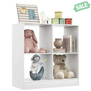 4-Cube Kids Bookcase with Open Shelves-White White Kids Storage