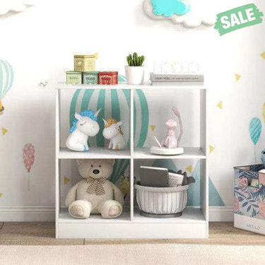 4-Cube Kids Bookcase with Open Shelves-White White Kids Storage