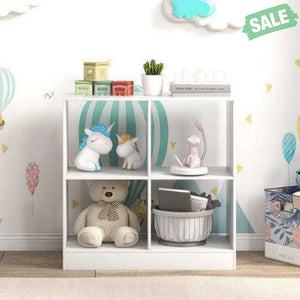 4-Cube Kids Bookcase with Open Shelves-White White Kids Storage