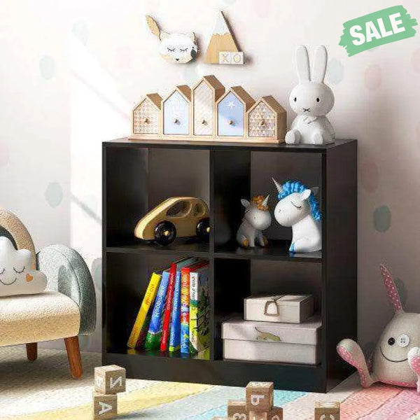 4-Cube Kids Bookcase with Open Shelves-White White Kids Storage