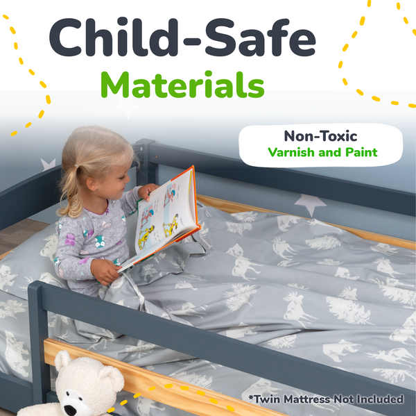 Twin Montessori-Inspired Floor Bed with Guardrails