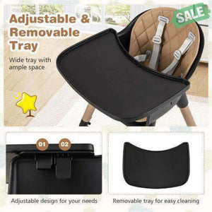 4-in-1 Baby Convertible Toddler Table Chair Set with PU Cushion-Beige Gray High Chairs