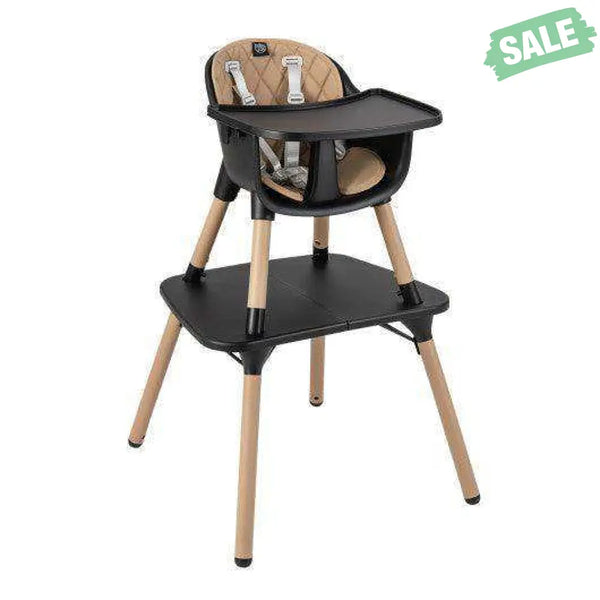 4-in-1 Baby Convertible Toddler Table Chair Set with PU Cushion-Beige Gray High Chairs