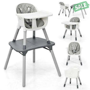 4-in-1 Baby Convertible Toddler Table Chair Set with PU Cushion-Beige Gray High Chairs