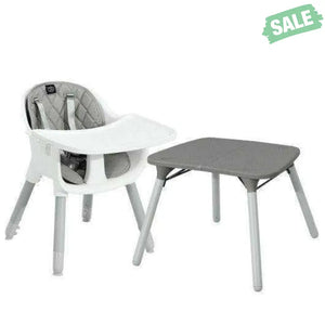 4-in-1 Baby Convertible Toddler Table Chair Set with PU Cushion-Beige Gray High Chairs