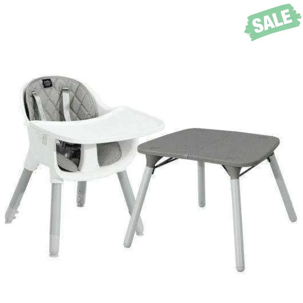 4-in-1 Baby Convertible Toddler Table Chair Set with PU Cushion-Beige Gray High Chairs