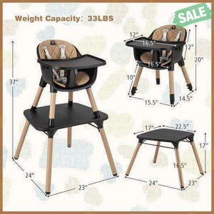 4-in-1 Baby Convertible Toddler Table Chair Set with PU Cushion-Beige Gray High Chairs