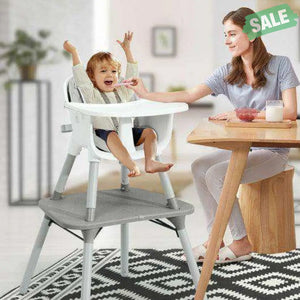 4-in-1 Baby Convertible Toddler Table Chair Set with PU Cushion-Beige Gray High Chairs