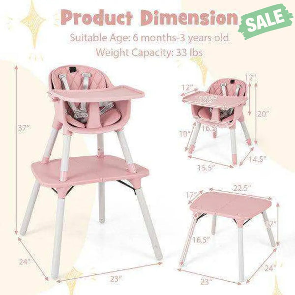 4-in-1 Baby Convertible Toddler Table Chair Set with PU Cushion-Beige Gray High Chairs